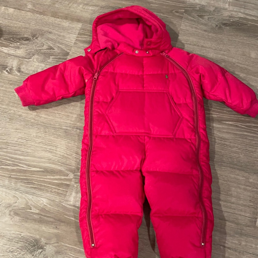 Ralph Lauren pink toddler size 24 month one piece snow suit.